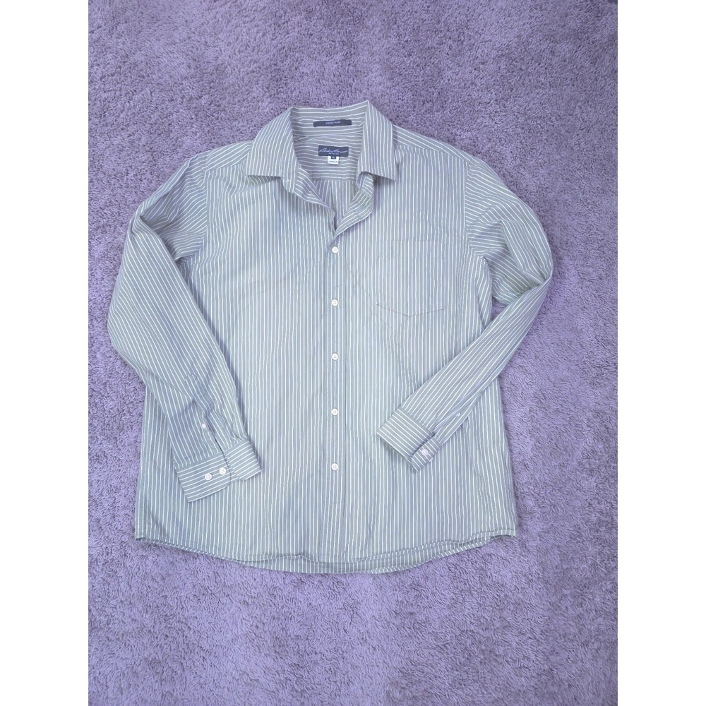 Eddie Bauer Button Down Shirt Green Striped Pocket‎ Men's Size XL